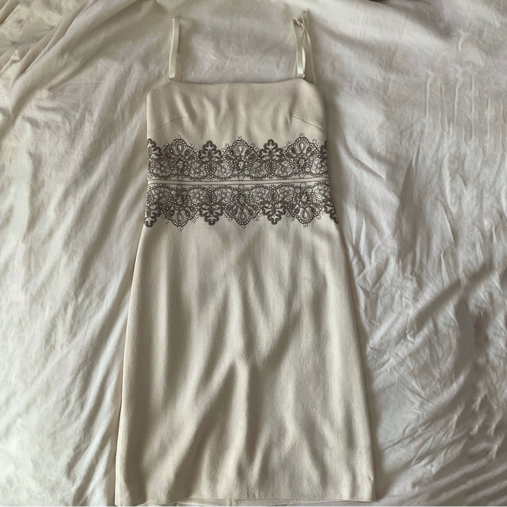 COPY - St. John Cream Rhinestone Evening Dress